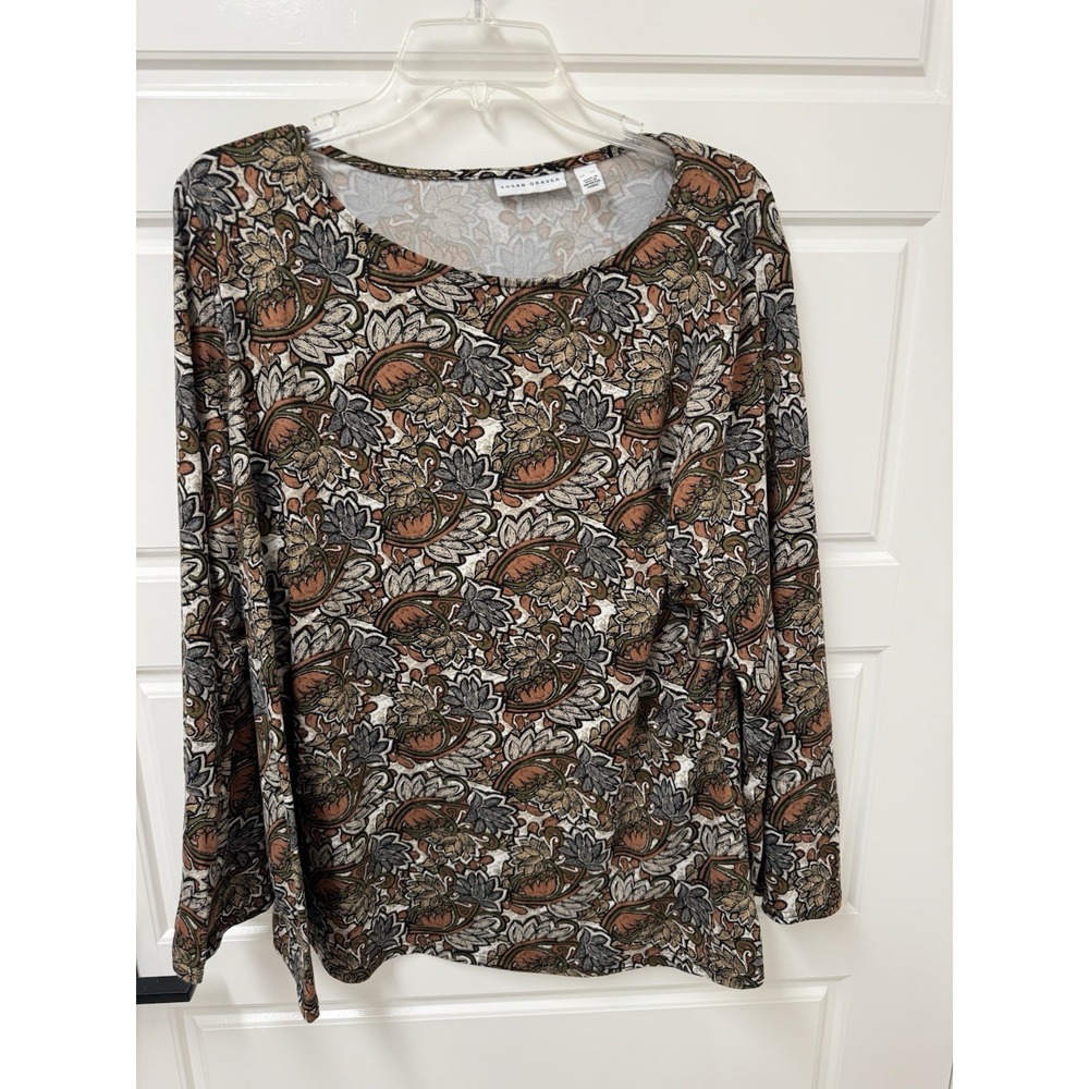 Susan Graver XL Long Bell Sleeve Top Blouse Stretch Paisley Floral A11